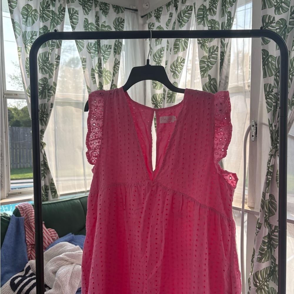 Pink Lily Vibrant Pink Eyelet Top